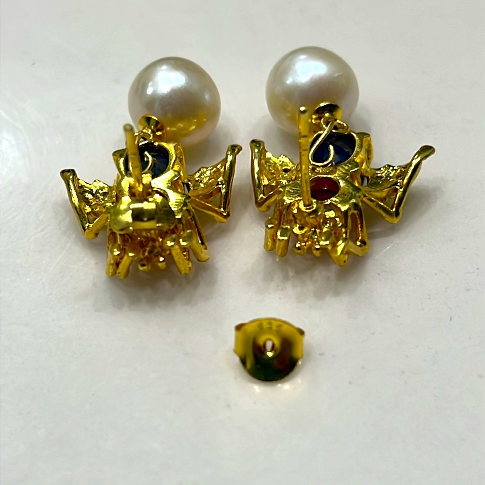1.5ct Sapphire 0.5ct Ruby Pearl Earrings - Picture 6 of 7